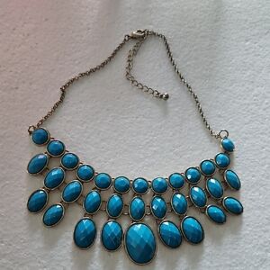 Turquoise Statement Bib Necklace - Blue Fashion Jewelry